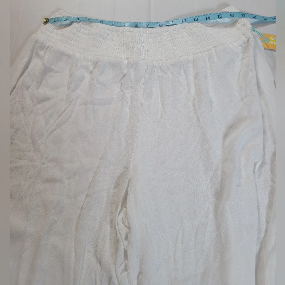 Kona Sol Women’s L White Wide-Leg Smocked Waist Cover Up Pants W/ Side Slit NWT - Picture 7 of 11